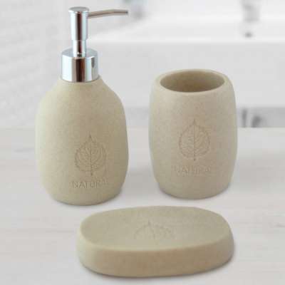 Набор для ванной "Beige pion" (диспенсер, стакан, мыльница)