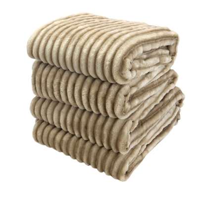 Плед велсофт "Полоски, беж", 100% полиэстер 200*220 см, 260 г/м, п/э пакет